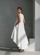 Midi Dress with Asymmetric Hem in Breathable Fabric – Minimalist Sleeveless Design for Women 1