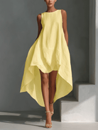 Midi Dress with Asymmetric Hem in Breathable Fabric – Minimalist Sleeveless Design for Women 2