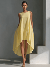 Midi Dress with Asymmetric Hem in Breathable Fabric – Minimalist Sleeveless Design for Women 3