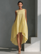 Midi Dress with Asymmetric Hem in Breathable Fabric – Minimalist Sleeveless Design for Women 3