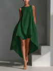 Midi Dress with Asymmetric Hem in Breathable Fabric – Minimalist Sleeveless Design for Women 4
