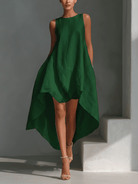 Midi Dress with Asymmetric Hem in Breathable Fabric – Minimalist Sleeveless Design for Women 4