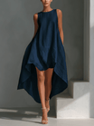 Midi Dress with Asymmetric Hem in Breathable Fabric – Minimalist Sleeveless Design for Women 5