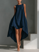 Midi Dress with Asymmetric Hem in Breathable Fabric – Minimalist Sleeveless Design for Women 5