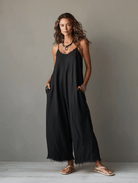 Minimalist Jumpsuit for Women with Lace Neckline and Adjustable Straps – Relaxed Fit in Soft Breathable Fabric 0