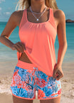 Ocean print tankini swimwear for women featuring flattering tummy coverage and adjustable straps, perfect for beach days and poolside relaxation. 6