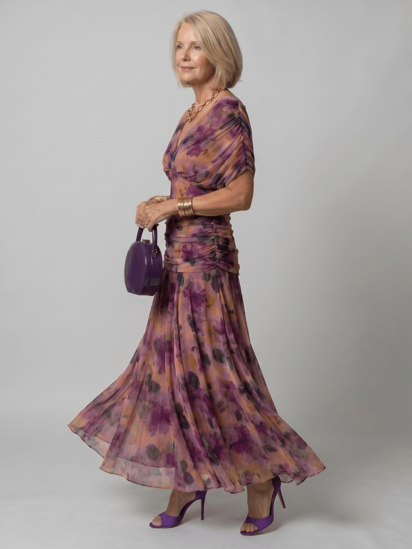 Off Shoulder Midi Dress with Draped Neckline – Lightweight Summer Dress for Wedding Guests and Cocktail Events 1