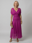 Off Shoulder Midi Dress with Draped Neckline – Lightweight Summer Dress for Wedding Guests and Cocktail Events 9