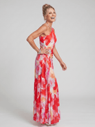 One Shoulder Midi Dress with Pleated Bodice – Lightweight Fluid Design for Casual and Formal Occasions 1