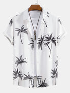 Palm Tree Print Shirt and Striped Swim Shorts Set – 100% Polyester Regular Fit Summer Beachwear 1