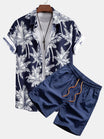 Palm Tree Print Shirt and Swim Shorts Set – 100% Polyester, Regular Fit, Casual Summer Apparel 2
