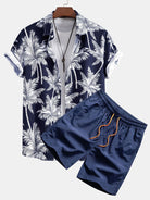 Palm Tree Print Shirt and Swim Shorts Set – 100% Polyester, Regular Fit, Casual Summer Apparel 2