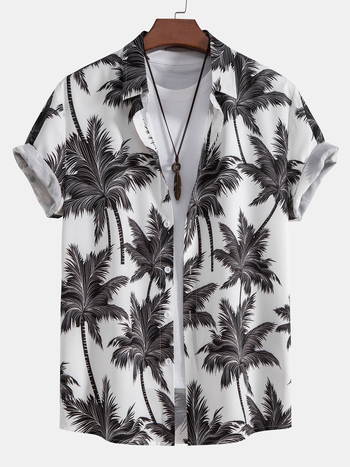 Palm Tree Print Shirt and Swim Shorts Set – 100% Polyester, Regular Fit, Casual Summer Apparel 4