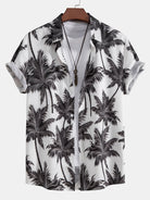 Palm Tree Print Shirt and Swim Shorts Set – 100% Polyester, Regular Fit, Casual Summer Apparel 4