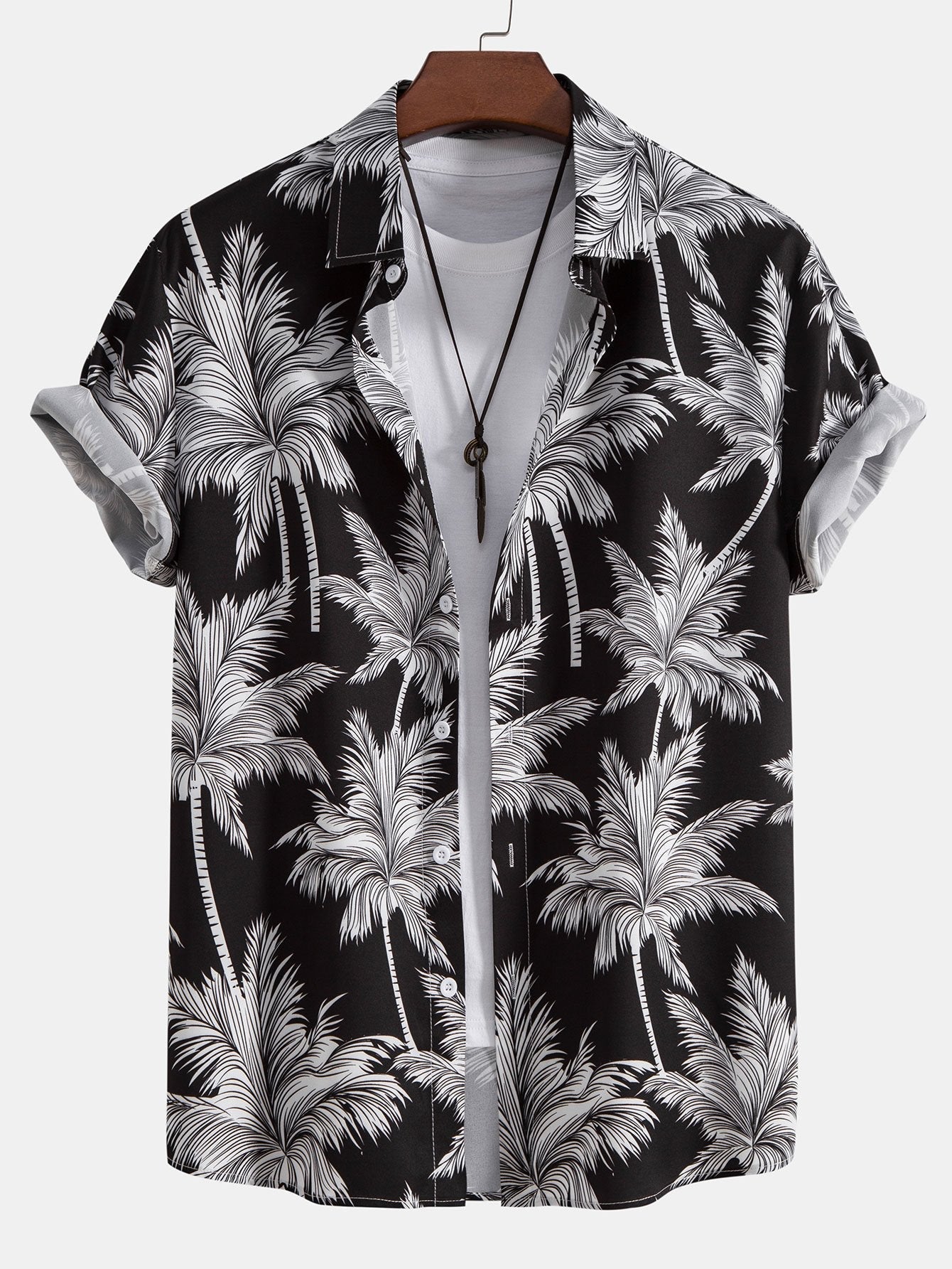 Palm Tree Print Shirt and Swim Shorts Set – 100% Polyester, Regular Fit, Casual Summer Apparel 5