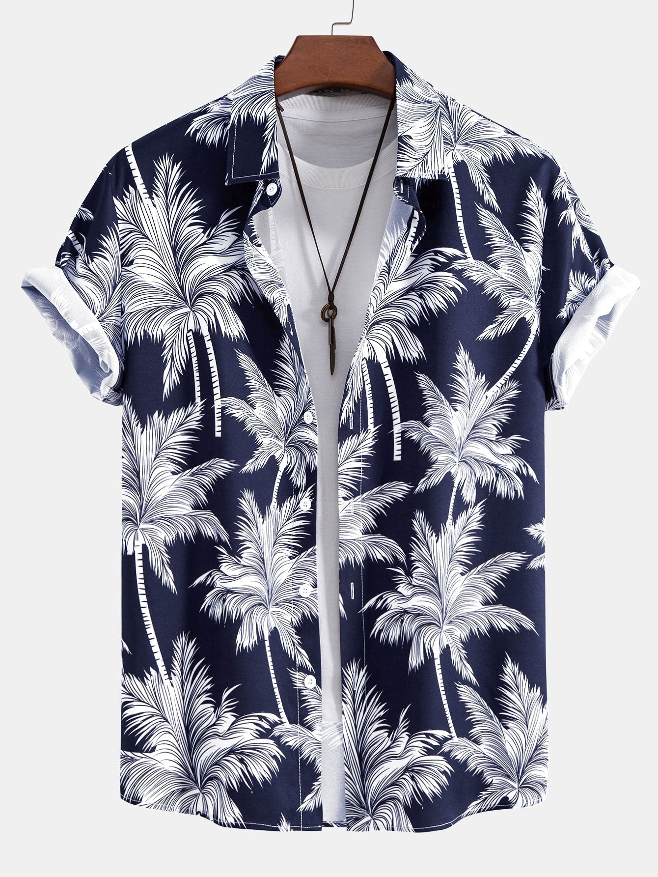 Palm Tree Print Shirt and Swim Shorts Set – 100% Polyester, Regular Fit, Casual Summer Apparel 6