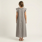 Ruffle V-Neck Maxi Dress with Side Pockets – Cotton Linen Blend – White – Relaxed Fit 1