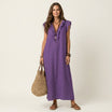 Ruffle V-Neck Maxi Dress with Side Pockets – Cotton Linen Blend – White – Relaxed Fit 12