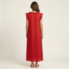Ruffle V-Neck Maxi Dress with Side Pockets – Cotton Linen Blend – White – Relaxed Fit 3