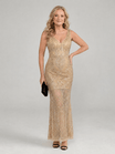 Sequin Midi Dress with Sheer Panels and V Neckline – Elegant Evening Wear in Lightweight Mesh 0