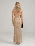 Sequin Midi Dress with Sheer Panels and V Neckline – Elegant Evening Wear in Lightweight Mesh 1