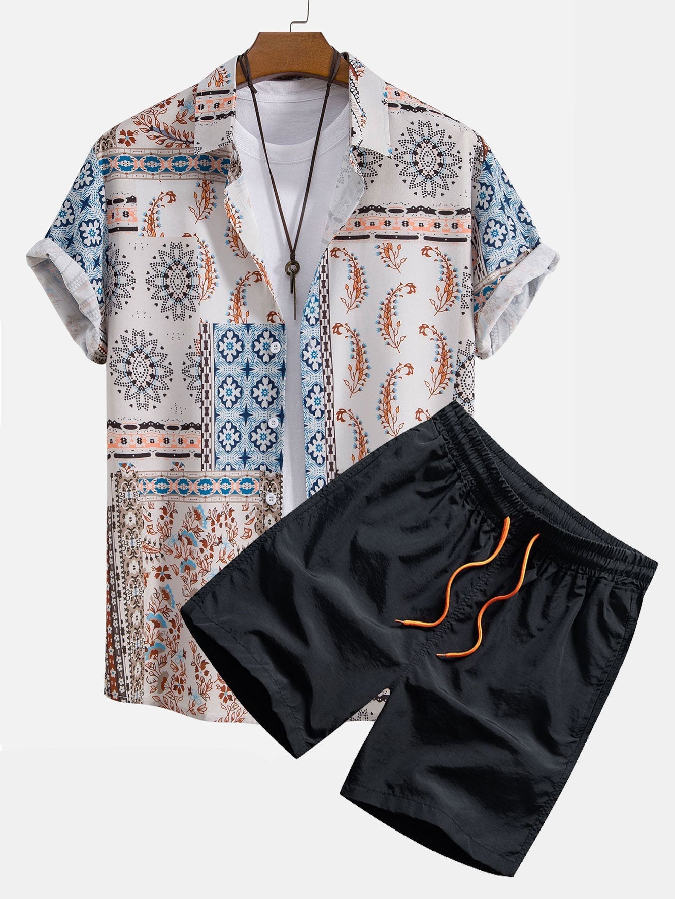 Shirt and Shorts Set with Unique Scarf Print Design, Comfortable Fit, Machine Washable – Casual Beachwear 1