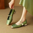 Silk-Like Evening Pumps with Pearl Strap and Embellished Square Heel – Elegant Formal Footwear 0