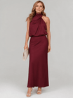 Sleeveless Midi Dress with Draped Neckline and Gathered Waist – Elegant Day-to-Night Wear in Smooth Fabric 0