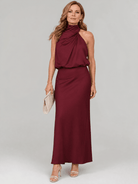 Sleeveless Midi Dress with Draped Neckline and Gathered Waist – Elegant Day-to-Night Wear in Smooth Fabric 0
