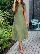 Elegant tiered maxi dress featuring tummy control and cap sleeves, designed for a flattering A-line silhouette, perfect for any occasion. 6
