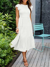 Elegant tiered maxi dress featuring tummy control and cap sleeves, designed for a flattering A-line silhouette, perfect for any occasion. 9