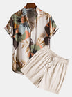 Tropical Print Shirt with Textured Cotton Shorts – Regular Fit 5-Inch Summer Outfit 0