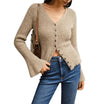 Women Khaki Cardigan with Button Front and Flared Sleeves