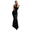 Women Maxi Dress with Sleeveless Halter Neckline and Open Back