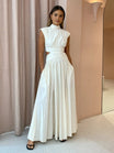 Women Maxi Dress with Sleeveless High Neck and Waist Cut-Out