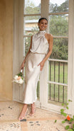 Women Midi Dress with Sleeveless Halter Neckline and Back Zip