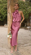 Women Midi Dress with Sleeveless Halter Neckline and Back Zip