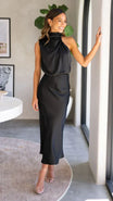 Women Midi Dress with Sleeveless Halter Neckline and Back Zip