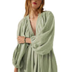 Women Mini Dress with Long Sleeves and V-Neckline