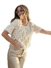 Women Short-Sleeve Top with Round Neck and Sequin Detail