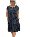 Women midi dress with short sleeves and round neckline