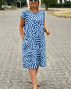 Women midi dress with short sleeves and round neckline