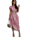 Women's Asymmetric Print Midi Dress with Short Sleeves