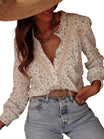 Women’s Beige Printed Blouse with Lace Trim