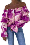 Women’s Blouse with Off-Shoulder Neckline and Elastic Sleeves
