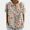 Women's blouse featuring a stylish Peter Pan collar, made from breathable fabric for comfort, designed in a loose fit for a chic summer look. 0