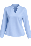 Women’s Blouse with V-neckline and Band Collar