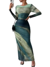 Women's Bodycon Printed Maxi Dress with Round Neckline
