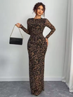 Women's Bodycon Printed Maxi Dress with Round Neckline