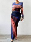 Women's Bodycon Printed Maxi Dress with Round Neckline